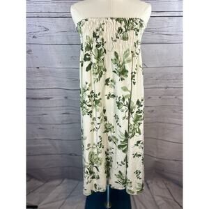 Abercrombie & Fitch Strapless Floral Dress Womens XLP Green White Linen Blend